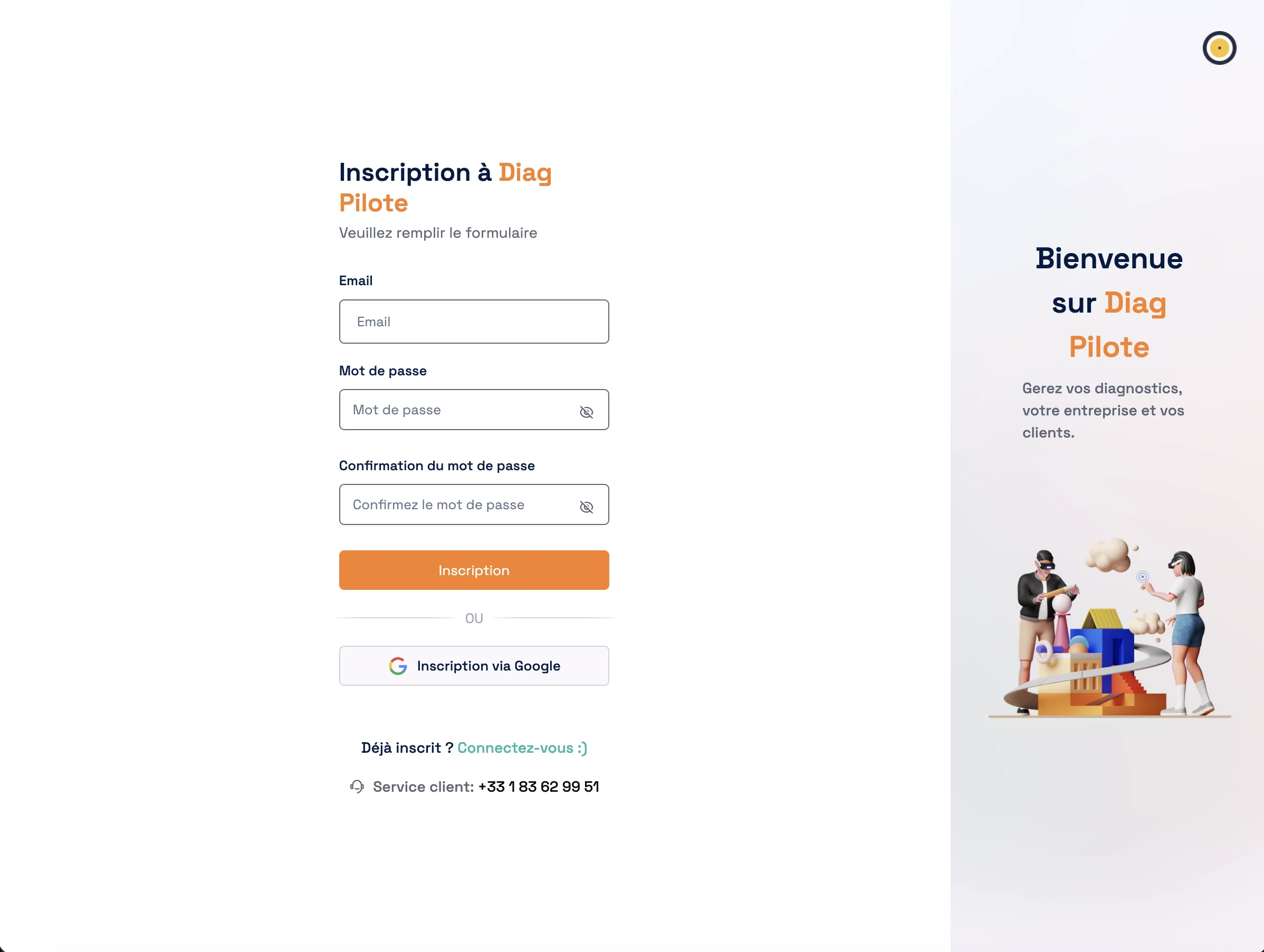 Page d'inscription Diag Pilote