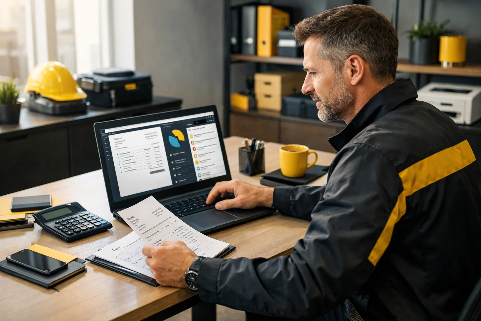 Diagnostiqueur immobilier analysant factures et rapports sur un logiciel SaaS, pour éviter les erreurs factures rapports et sécuriser la gestion administrative.